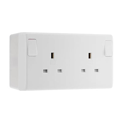 BG Electrical 13A SP Converter Switched Socket White & 50mm Pattress Back Box by British General (BG-822CON+878)