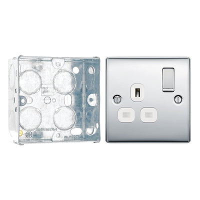 BG Nexus Metal Polished Chrome 13A Single Switched Socket NPC21W with 35mm Steel Back Box