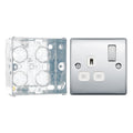 BG Nexus Metal Polished Chrome 13A Single Switched Socket NPC21W with 35mm Steel Back Box