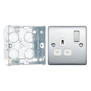 BG Nexus Metal Polished Chrome 13A Single Switched Socket NPC21W with 35mm Steel Back Box