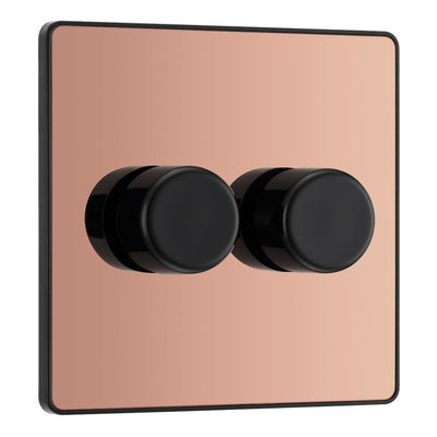 BG Evolve PCDCP82B Polished Copper 2 Gang 200W Intelligent Trailing Edge Dimmer Switch - Black Insert
