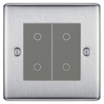 BG Nexus Brushed Steel Double Master Touch Dimmer Switch Grey Inserts NBSTDM2G by British General (BG-EMTDMG+NBSEMS2)