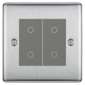 BG Nexus Brushed Steel Double Master Touch Dimmer Switch Grey Inserts NBSTDM2G