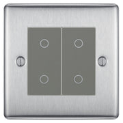 BG Nexus Brushed Steel Double Master Touch Dimmer Switch Grey Inserts NBSTDM2G by British General (BG-EMTDMG+NBSEMS2)