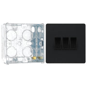 BG Evolve Matt Black 3 Gang 20A 16AX 2 Way Light Switch PCDMB43B with 35mm Steel Back Box