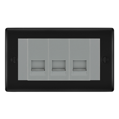 BG Nexus Matt Black 3 Gang Master Telephone Socket, Screw Terminal - Grey Insert by British General (BG-NFBBTMS3G)