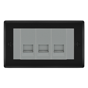 BG Nexus Matt Black 3 Gang Master Telephone Socket, Screw Terminal - Grey Insert by British General (BG-NFBBTMS3G)