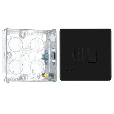 BG Screwless Matt Black 13A Switched Spur + Neon + Flex Outlet FFB53 with 25mm Steel Back Box