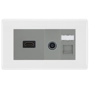 BG Nexus White Moulded Media Wall Plate TV Aerial, HDMI & CAT6 Outlet - Grey Insert by British General