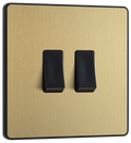 BG Evolve PCDSB42B Satin Brass 2 Gang 20A 16AX 2 Light Switch-Black Insert