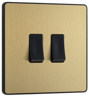 BG Evolve PCDSB42B Satin Brass 2 Gang 20A 16AX 2 Light Switch-Black Insert by British General (BG-PCDSB42B -Shopify-SA_1)
