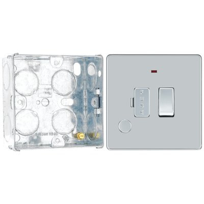 BG Screwless Polished Chrome 13A Switched Spur + Neon + Cable Outlet FPC53 with 35mm Steel Back Box