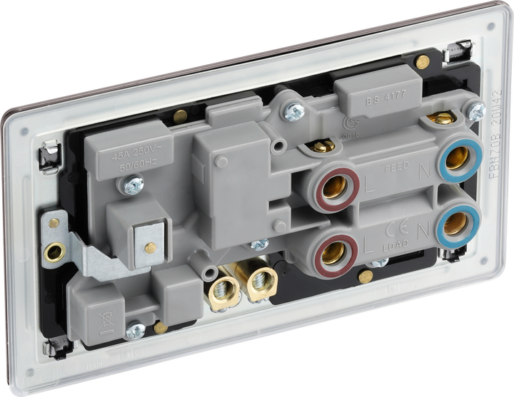  FBN70B Back - This 45A cooker control unit from British General includes a 13A socket for an additional appliance outlet and has flush LED indicators above the socket and switch.