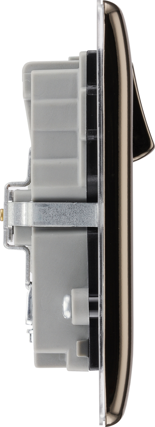 NBN22U3B Side - This 13A double power socket from British General comes with two USB charging ports allowing you to plug in an electrical device and charge mobile devices simultaneously without having to sacrifice a power socket.