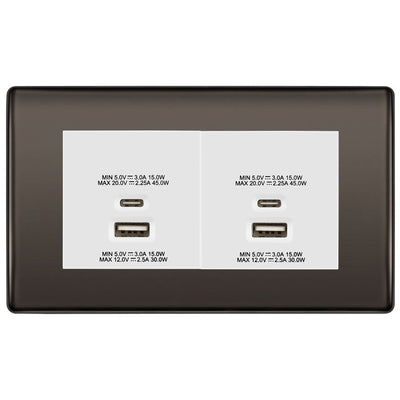 BG Black Nickel 4G Euro Plate with 45W USB A+C Charger Modules - White Insert by British General (BG-NBNEMR4+EMUSBAC45W)