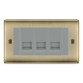BG Nexus Antique Brass 3 Gang Master Telephone Socket, Screw Terminal - Grey Insert