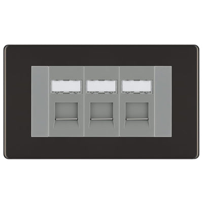 BG Screwless Black Nickel 3 Gang RJ45 Cat6 Data Socket Outlet Grey Inserts by British General (BG-FBNRJ453G)