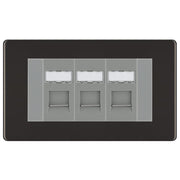 BG Screwless Black Nickel 3 Gang RJ45 Cat6 Data Socket Outlet Grey Inserts by British General (BG-FBNRJ453G)