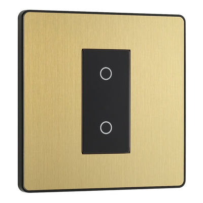 BG Evolve Satin Brass Single Secondary Touch Dimmer Switch PCDSBTDS1B with 25mm Steel Back Box