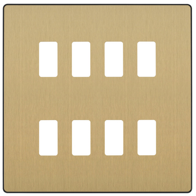 BG RPCDSB8B Evolve Grid Satin Brass 8 Module Square Front Plate - Black Trim