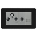 BG Screwless Matt Black TV/FM/SAT + Return & 1 Gang Tel - Screened Triplex Socket FFB68G