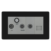BG Screwless Matt Black TV/FM/SAT + Return & 1 Gang Tel - Screened Triplex Socket FFB68G by British General (BG-FFB68G)