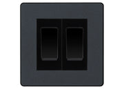 BG Electrical Evolve Matt Grey 2-Gang Light Switch 1x 2-Way + 1x Intermediate – Black Inserts