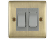 BG Nexus Antique Brass 2 Gang Intermediate Light Switch Custom Grid – Grey Insert by British General (BG-Nexus-AB-2G-Combo-2x INT-GR)