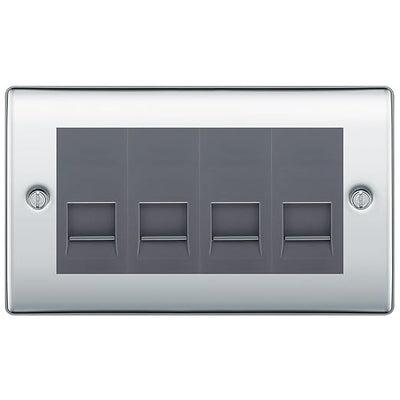 BG Nexus Polished Chrome 4 Gang IDC Secondary Telephone Socket - Grey Insert by British General (BG-NPCBTS4G)