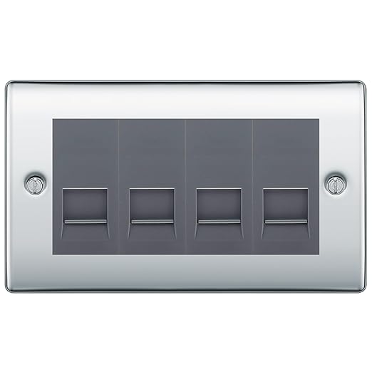 BG Nexus Polished Chrome 4 Gang IDC Secondary Telephone Socket - Grey Insert