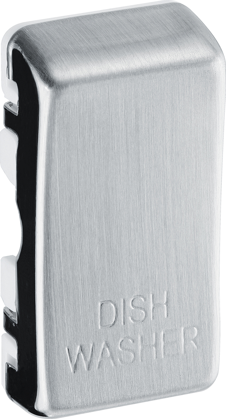 RRDWBS Side - This brushed steel finish rocker can be used to replace an existing switch rocker in the British General Grid range for easy identification of the device it operates and has 'DISH WASHER' embossed on it.