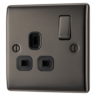 BG Nexus Black Nickel 13A Switched Single Socket NBN21B and 25mm Steel Back Box