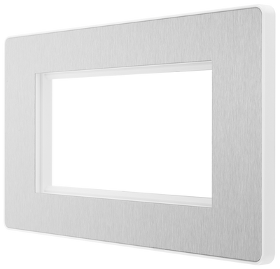 BG PCDBSEMR4W Brushed Steel Evolve 4 Euro Module Front Plate - White Insert