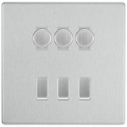 BG Screwless Brushed Steel 6 Gang Switch 3x Trailing Edge LED Dimmer 3x 2Way Custom Switch by British General (BG-SCRL-BS-6G-CUSTOM-3x-Dimmer-3x-2WAY)