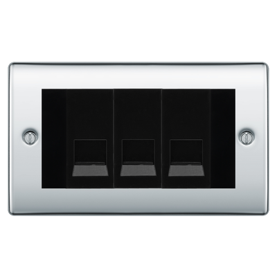 BG Nexus Polished Chrome 3 Gang Secondary Telephone Socket, Screw Terminal - Black Insert by British General (BG-NPC3GEMBTSSB)