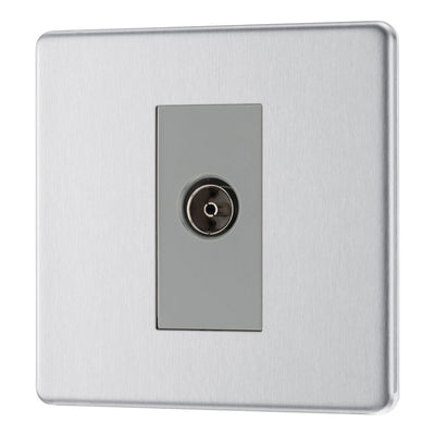 BG Screwless Brushed Steel Single Isolated Co-Axial TV Socket FBS62 with 25mm Steel Back Box
