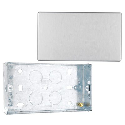 BG Screwless Brushed Steel Double Blank Plate FBS95 with 25mm Steel Back Box by British General (BG-FBS95+HGS04)