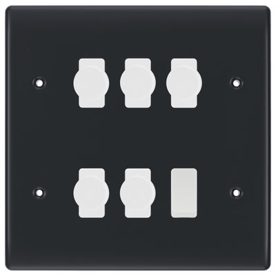 BG Part M 6 Gang Switch 5x Intelligent Dual Mode Dimmer 1x 2 Way Custom Grid