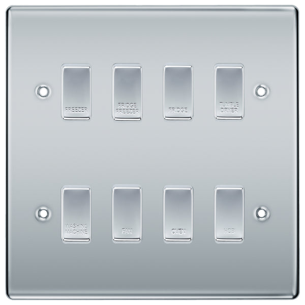 BG Polished Chrome 8 Gang Engraved Custom Labelled Appliance Grid Switch