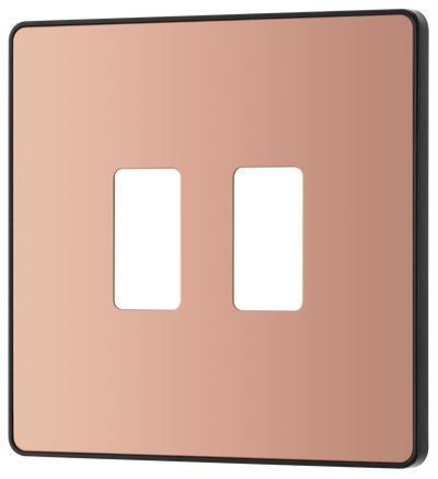 BG RPCDCP2B Evolve Grid Polished Copper 2 Module Square Front Plate - Black Trim