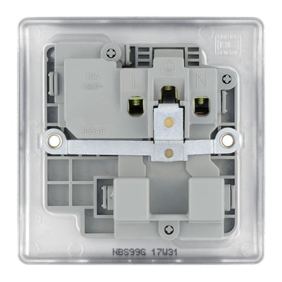 BG Nexus Brushed Steel 15A Switched Round Pin Single Socket NBS99G and 25mm Steel Back Box