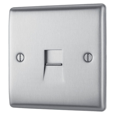 BG Nexus Brushed Steel 1 Gang Slave Telephone Socket with Surface Pattress Back Box