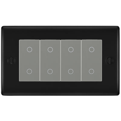 BG Nexus Matt Black Quad Secondary Touch Dimmer Switch Grey Inserts NFBTDS4G by British General (BG-NFBTDS4G)
