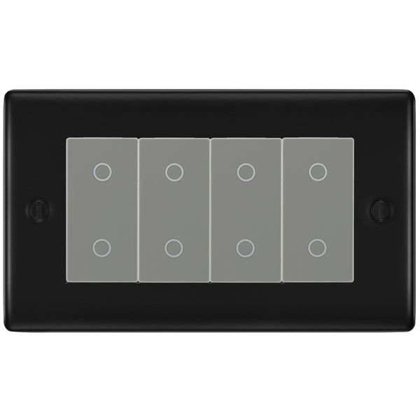 BG Nexus Matt Black Quad Secondary Touch Dimmer Switch Grey Inserts NFBTDS4G