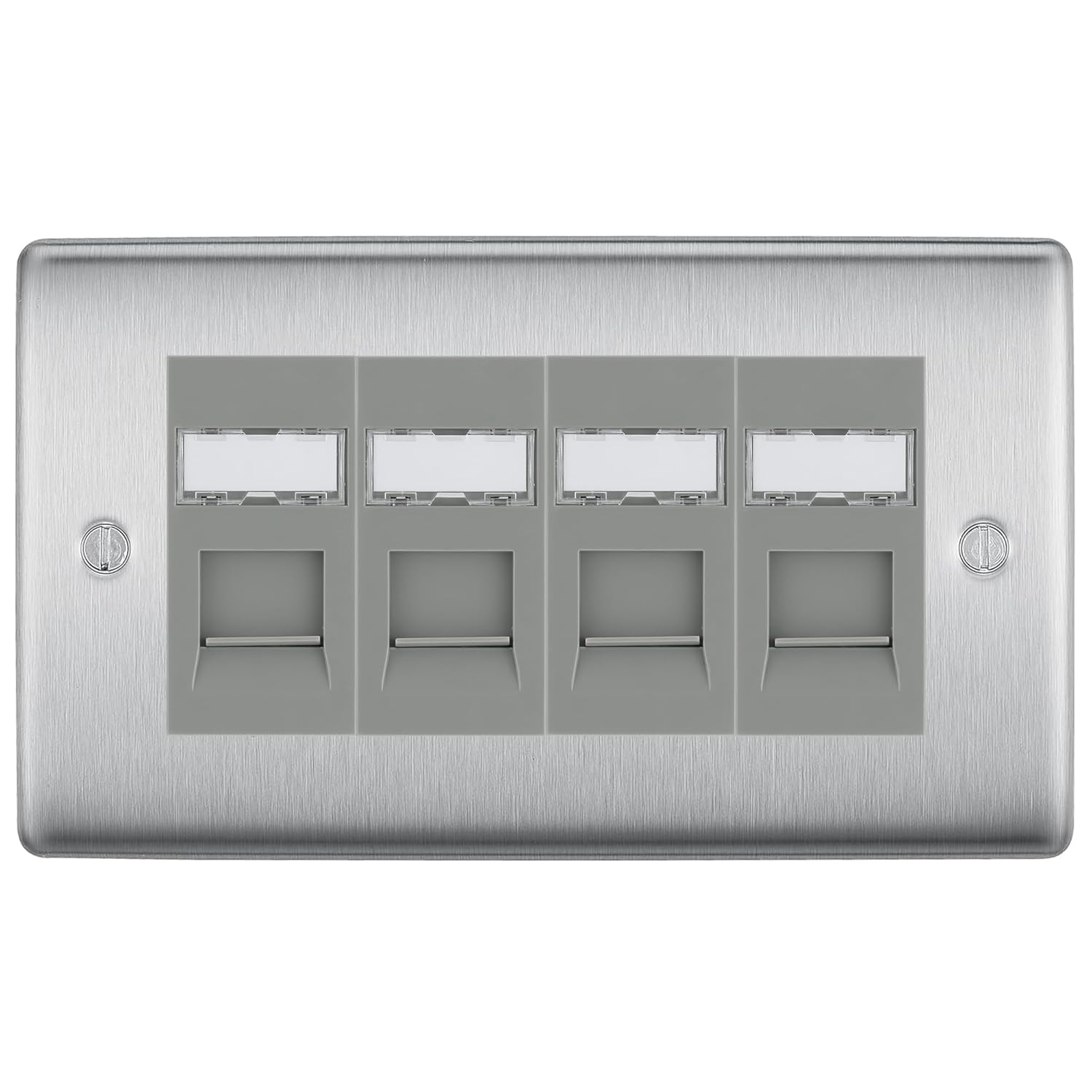 Outlet Rj46 BG Nexus Brushed Steel 4 Gang RJ45 Cat6 Data Socket Outle...