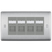 BG Nexus Brushed Steel 4 Gang RJ45 Cat6 Data Socket Outlet Grey Inserts