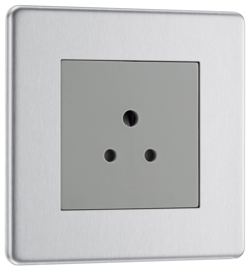 BG FBS28G Flatplate Screwless 2A, Unswitched Socket Round Pin Brushed Steel