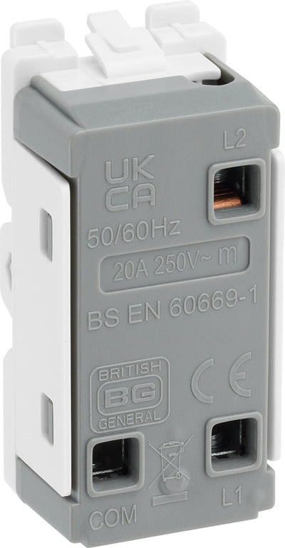 BG RPCDW12C Evolve Grid White 20A 20AX 2 Way 1 Pole Centre-Off Switch Module