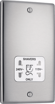 BG NBS20W Metal Brushed Steel 115-230V Dual Voltage Shaver Socket - White Insert by British General (BG-NBS20W-Shopify-SA_1)