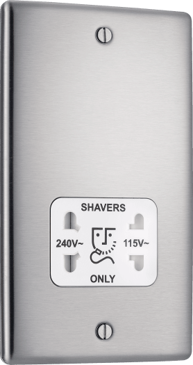 BG NBS20W Metal Brushed Steel 115-230V Dual Voltage Shaver Socket - White Insert by British General (BG-NBS20W-Shopify-SA_1)